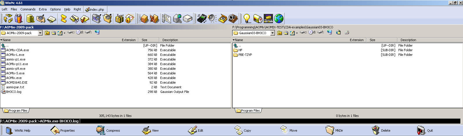 AOMix execution in the WinNC file manager